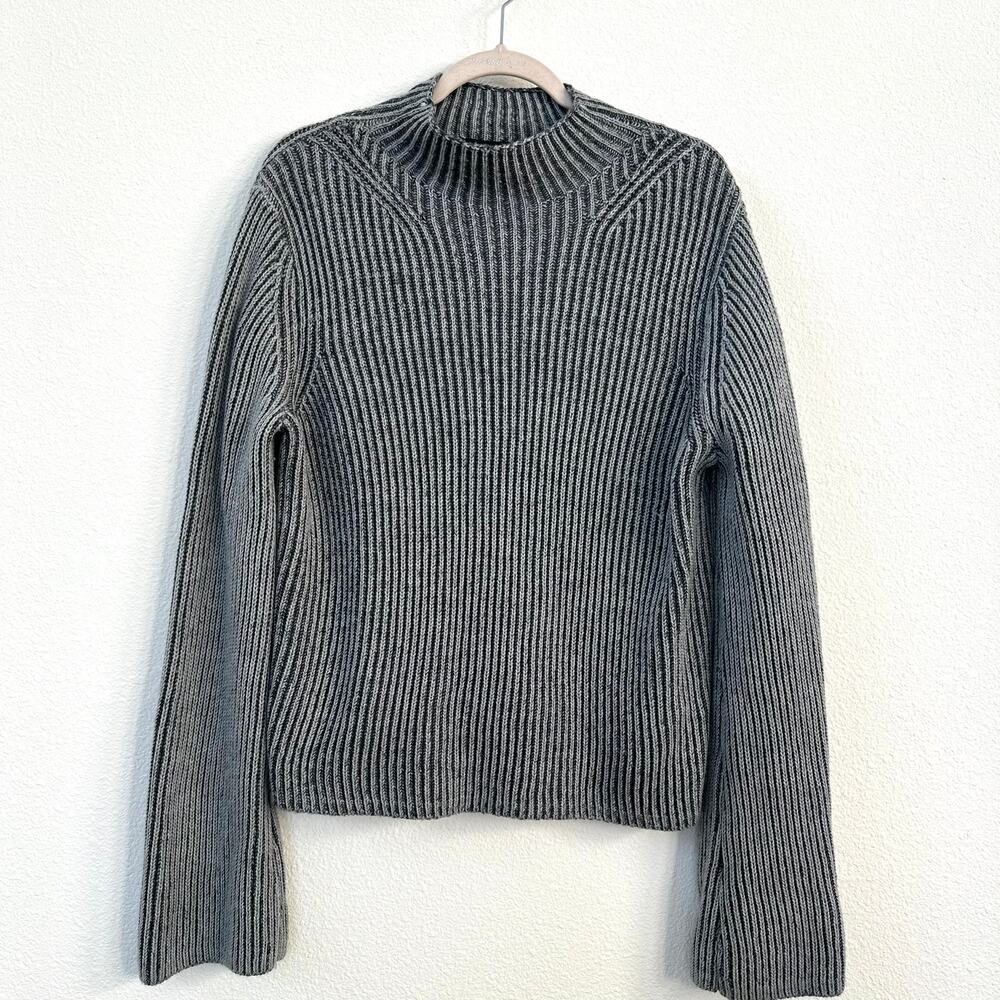 Banana Republic Ribbed Merino Wool Sweater Gray Mock Neck Minimalist Cozy Size S